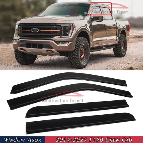 For 2015-2025 Ford F150 Crew Cab  Smoke Tinted Window Visor Rain Guard Deflector