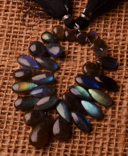 Natural Gem Rainbow Fire Labradorite 8x6 to 14x7 mm Size Smooth Pear Beads 6" - Picture 6 of 8