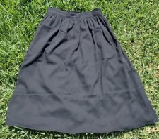 Vintage Women Lined Pleated Black Polyester Midi High Waisted Skirt Unknown Size