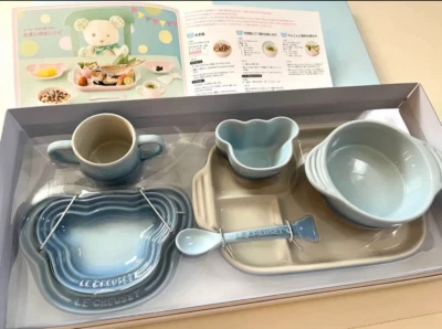 Le Creuset Baby Tableware 7 Set Coastal Blue Plate Stoneware with box