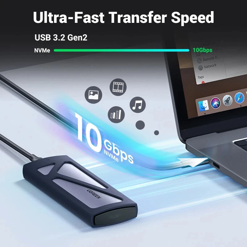 M2 SSD Case M.2 NVMe PCIe 10Gbps USB C 3.2 Gen2 SSD Enclosure Tool-Free External - Image 2 of 4