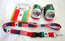 4"x6" Mexico Flag Heritage Mini Flag,15" lanyard, 4" Mirror Boxing Gloves-New v1