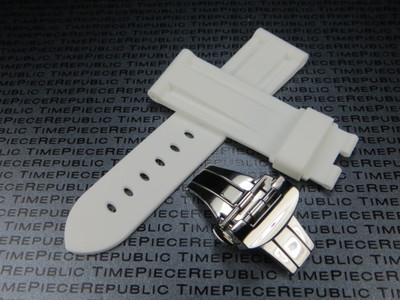 24mm White Soft PU Rubber Strap Deployment Buckle Watch Band Set Pam 1950  P 