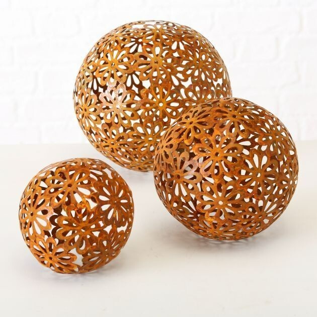 Kugel Blume Eisen Rost Kugel 25 cm mit Blüten Garten Dekoration Shappy Neu