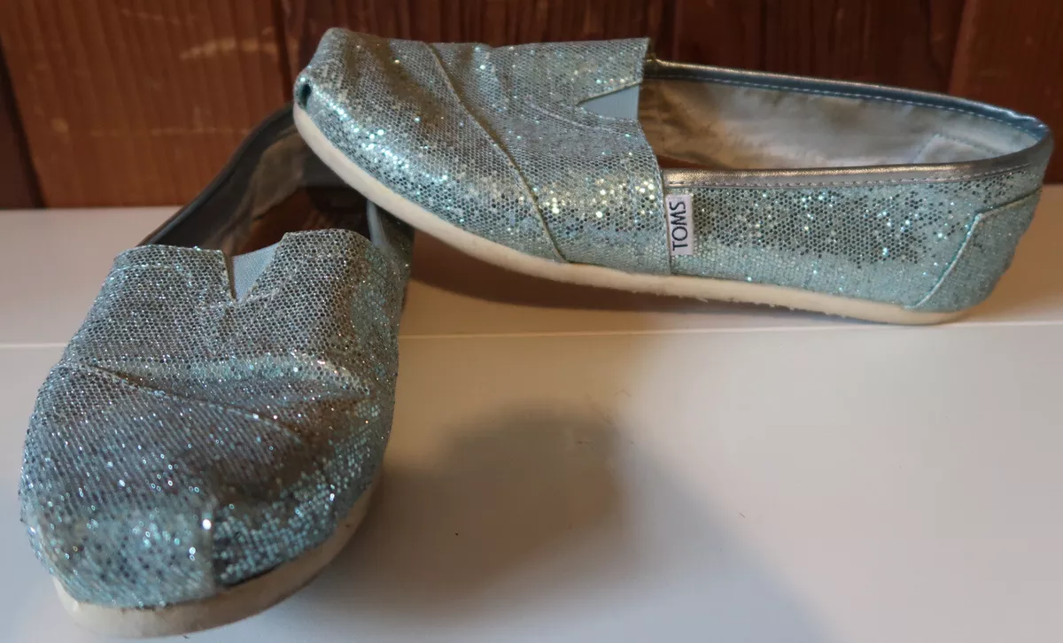 TOMS Alpargata Shinny Glitter Slip On Loafers Shoes Womens Blue Size 8W