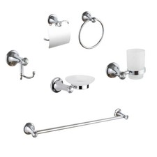 KIT COMPLETO 6 ACCESSORI BAGNO ASTA SAPONE WC GANCIO PORTA ASCIUGAMANO 03907