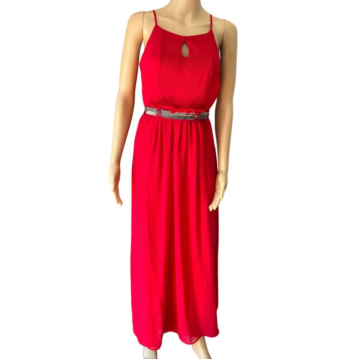 Melrose Social Red Chiffon Embellished Sleeveless Maxi Dress