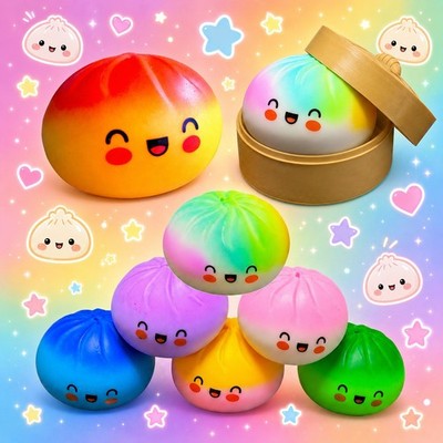 2 Pieces Mystery Dumpling Squishy   2 Color Series   Steam Bun Squeeze Toy