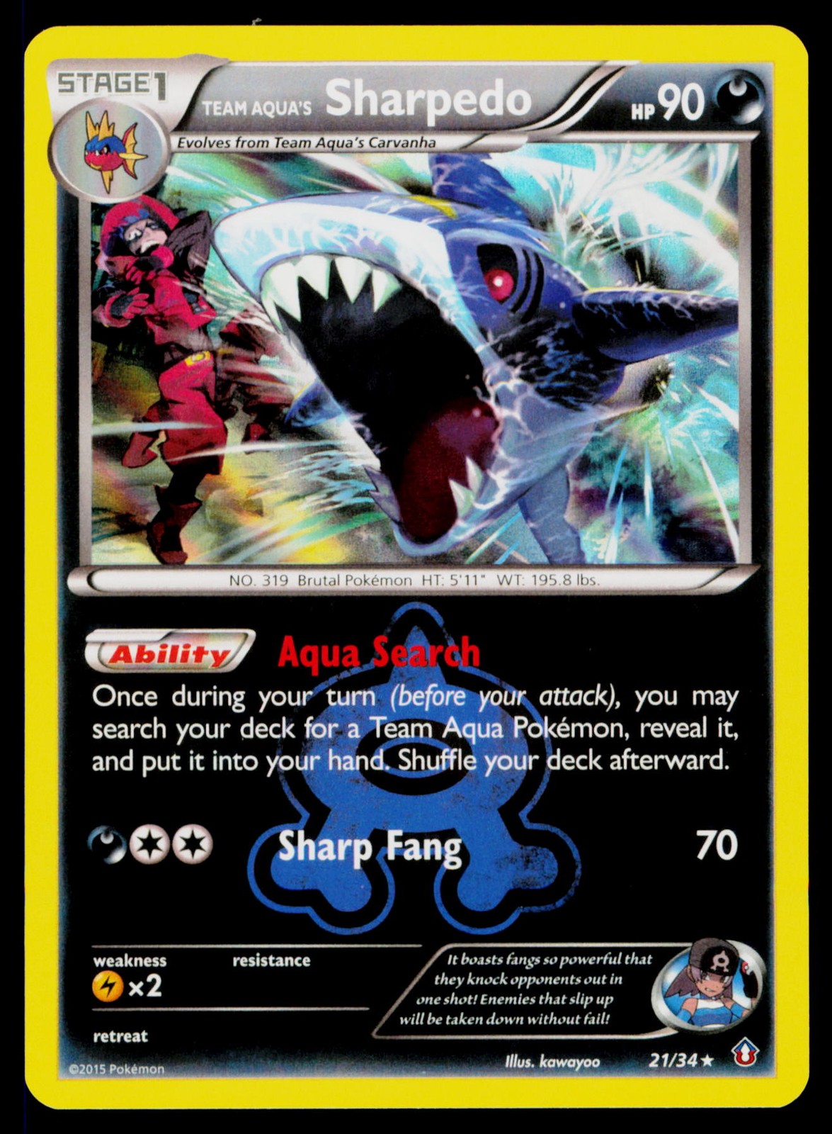 Team Aqua's Sharpedo - Holo 21/34 Holo Rare Pokemon Double Crisis NM
