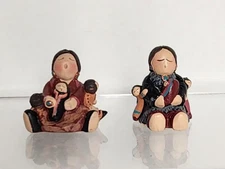 Two Whitefeather Studios Storytelling Dolls 1.5" Native American Figurine Signed