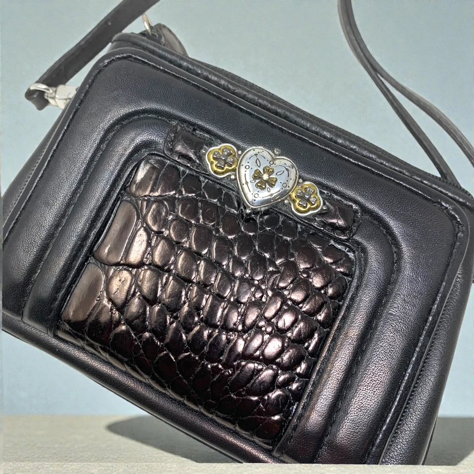 Bandolera de cuero marrón negro Brighton de colección organizadora cartera bolso bolsa Foto 3 de 4