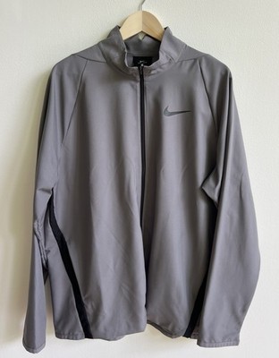 Nike Swoosh Logo Mens Size XL Dri-Fit Full Zip Gray Windbreaker Athletic Jacket 