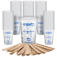 TCP Global 10 oz. (300ml) Graduated Plastic Mixing Cups - Box of 100 w/ 50 Stick
