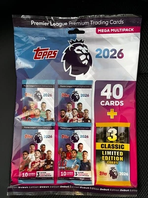 MEGA MULTIPACK 4 PACKETS POCHETTES TOPPS PREMIER LEAGUE 2026 + 3 LIMITED CARDS - Photo 1/2