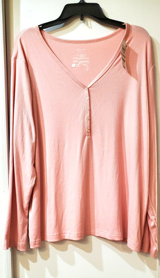 State of Day Women's Long-Sleeve Ribbed Henley Sleep Top Think Pink XL