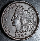1893 INDIAN HEAD CENT -With LIBERTY & Near 4 DIAMONDS - AU UNC