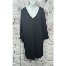 Wallis Black & Silver Thread Shift Dress Size 18 V-Neck Stretchy Glittery Tunic