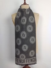 FENDI genuine vintage patterned Grey wool cashmere winter scarf scarves