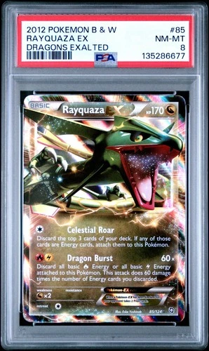 2012 POKEMON B & W DRAGONS EXALTED RAYQUAZA EX #85/124 ULTRA RARE HOLO PSA 8 A