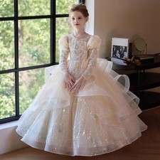 Kids Girl Ball Gown dress Floral Puffy sleeve Princess Party Wedding Frock 86551