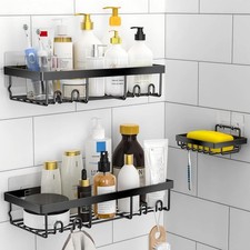 Moforoco 3-Pack Shower Caddy Basket Shelf with Soap Holder, No Drilling Black