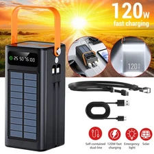 20000mAh Solar Power Bank 120W Fast Charging Portable External Battery LED Light