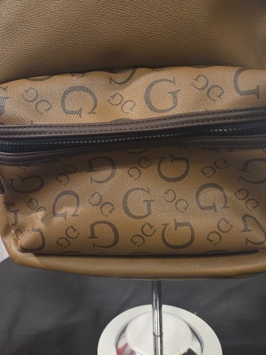 Guess Mens Backpack Bag Monogram Travel Adjustable Strap Zipper Brown - Picture 8 of 17