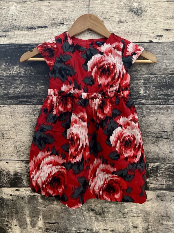 Gap Girls Short Sleeve Cotton Floral Print Corduroy Dress Red Black 4 4T