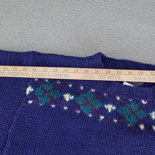 Vintage Woolrich Sweater Womens Medium Blue Wool Dog Boot Jumper Grandma 90s - Picture 12 of 19