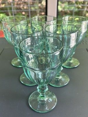 Vintage Libbey Duratuff Gibraltar Spanish Green Wine/Water Goblets, Set Of 6