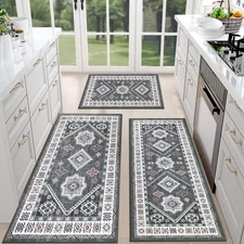 HEBE Boho Kitchen Rug Sets 3 Piece with Runner Non Slip Kitchen Rugs and Mats...