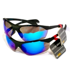 2 Pair Foster Grant Scrimmage Maxblock Blue Mirrored Sport Wrap Sunglasses New!