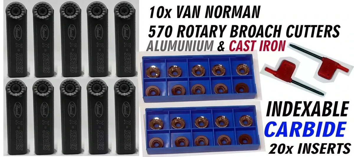 10x Van Norman 570 Rotary Broach cutters with 20x inserts for