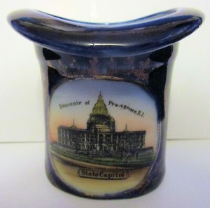 c1890 Cobalt Providence, RI Souvenir Top Hat Vase, State Capitol Transfer Print