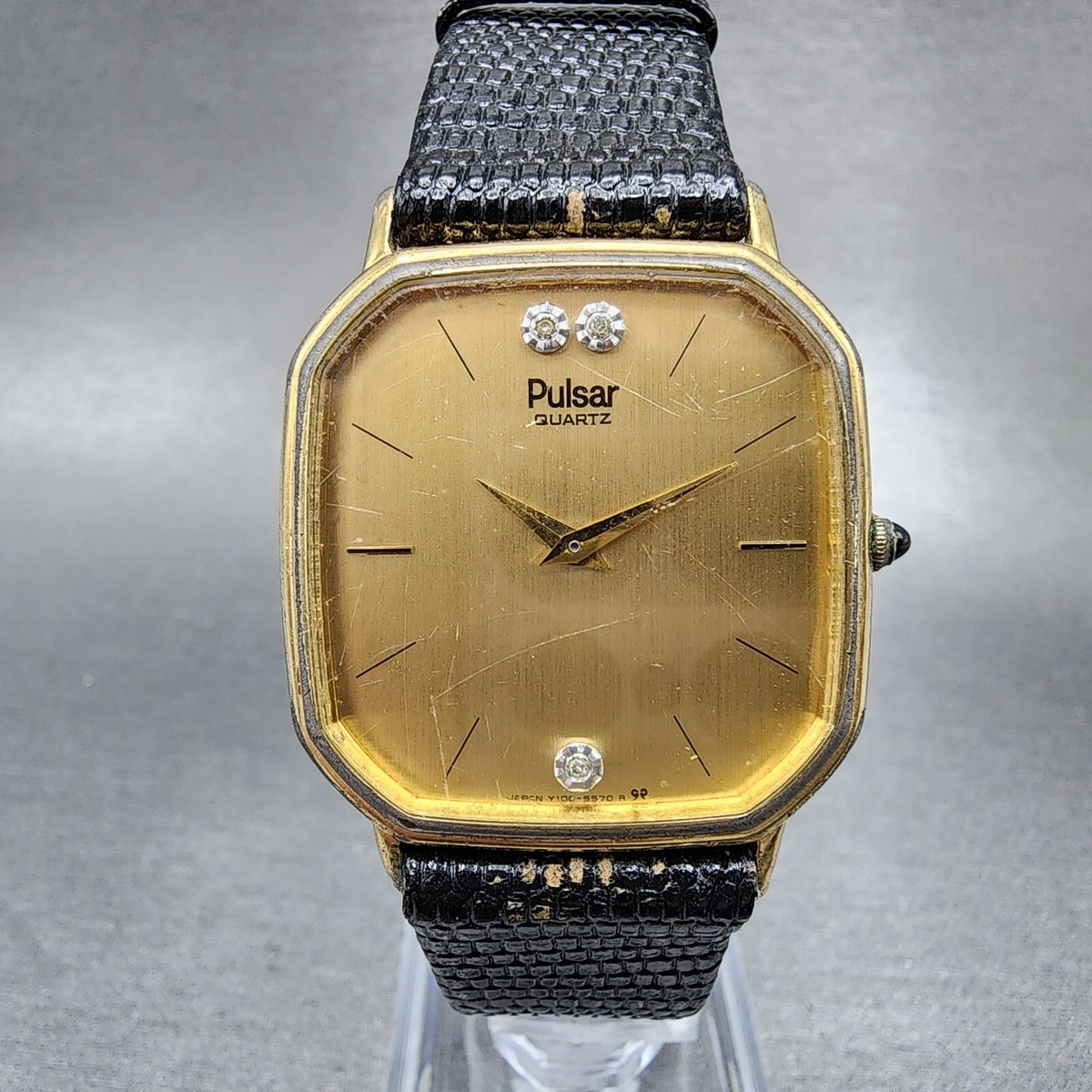Pulsar Watch Men 30mm Champagne Dial Gold Tone Octagon Y100-5419