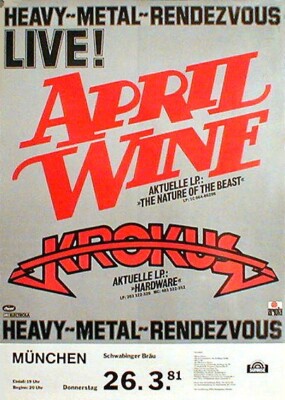 APRIL WINE und KROKUS rares Konzertplakat von 1981 gerollt
