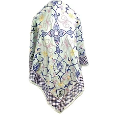 DAKS LONDON FLORAL BLUE  SQUARE silk scarf  35 in #A65