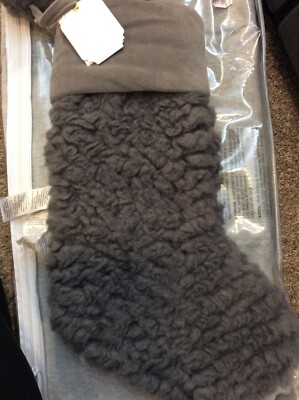 Pottery Barn Teen Jumbo Sherpa Christmas Stocking No Mono  Charcoal Gray  NWT