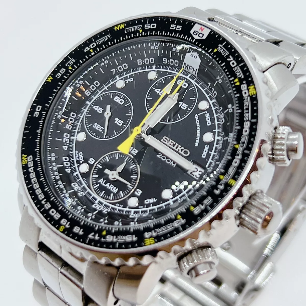 SEIKO 7T62-0EB0 メタル 黒 ブラック パイロット クロノグラフ SEIKO 7T62-0EB0 メタル 黒 ブラック パイロット クロノグラフ