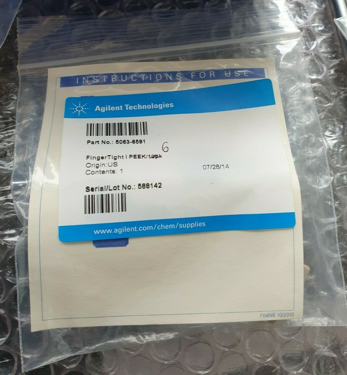 Collier Fingertight PEEK Pour HPLC Agilent – Réf. 5063-6591 – Lot De 10 Ou 50 Pièces Neuves