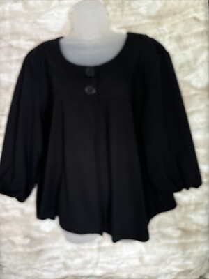 Susan Graver Style Cape Blazer 2 Button Front 3/4 Sleeve Black 2XL