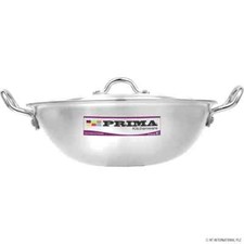 Large Aluminium Wok Stir Fry Pan Kadai Cooking Karahi Casserole Deep Fryer 33cm