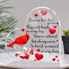 Cardinal Bird Acrylic Heart Sign - "Those We Love Don't Go Away" Memorial Decor