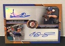 2015 Bowman GARY SANCHEZ & LUIS SEVERINO DUAL ORANGE AUTO #/25-YANKEES/METS