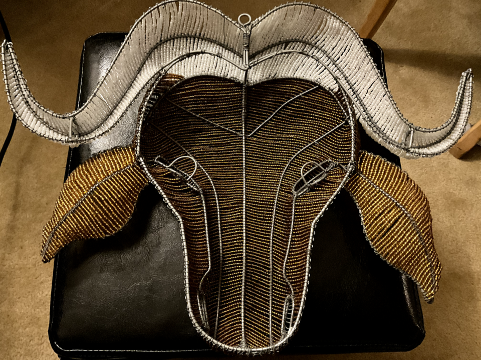 African Bead and Wire Hanging { Buffalo Head } Hand Crafted eBay