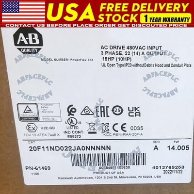 Allen Bradley 20F11ND022JA0NNNNN PowerFlex 753 AC Drive 20F11ND022JA0NNNNN