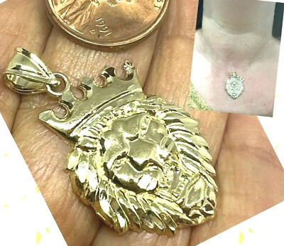 Gold Löwe Krone König Prinz Löwe 10k Anhänger Halskette Charm Hip Hop 1,40''
