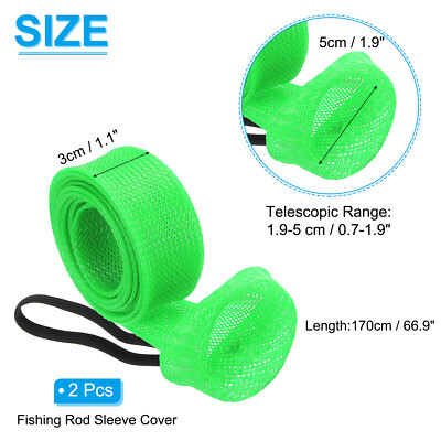 2 Pcs 67 Inch Rod Sock, Fishing Rod Sleeve Mesh Pole Flat End, Green 2 Pcs 67 Inch Rod Sock, Fishing Rod Sleeve Mesh Pole Flat End, Green