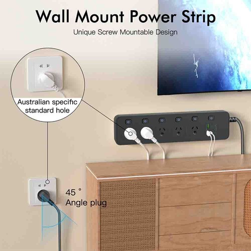 High Power 5 Outlet Surge Protector Powerboard 2500W Overload Wall Mount Office - Picture 18 of 26