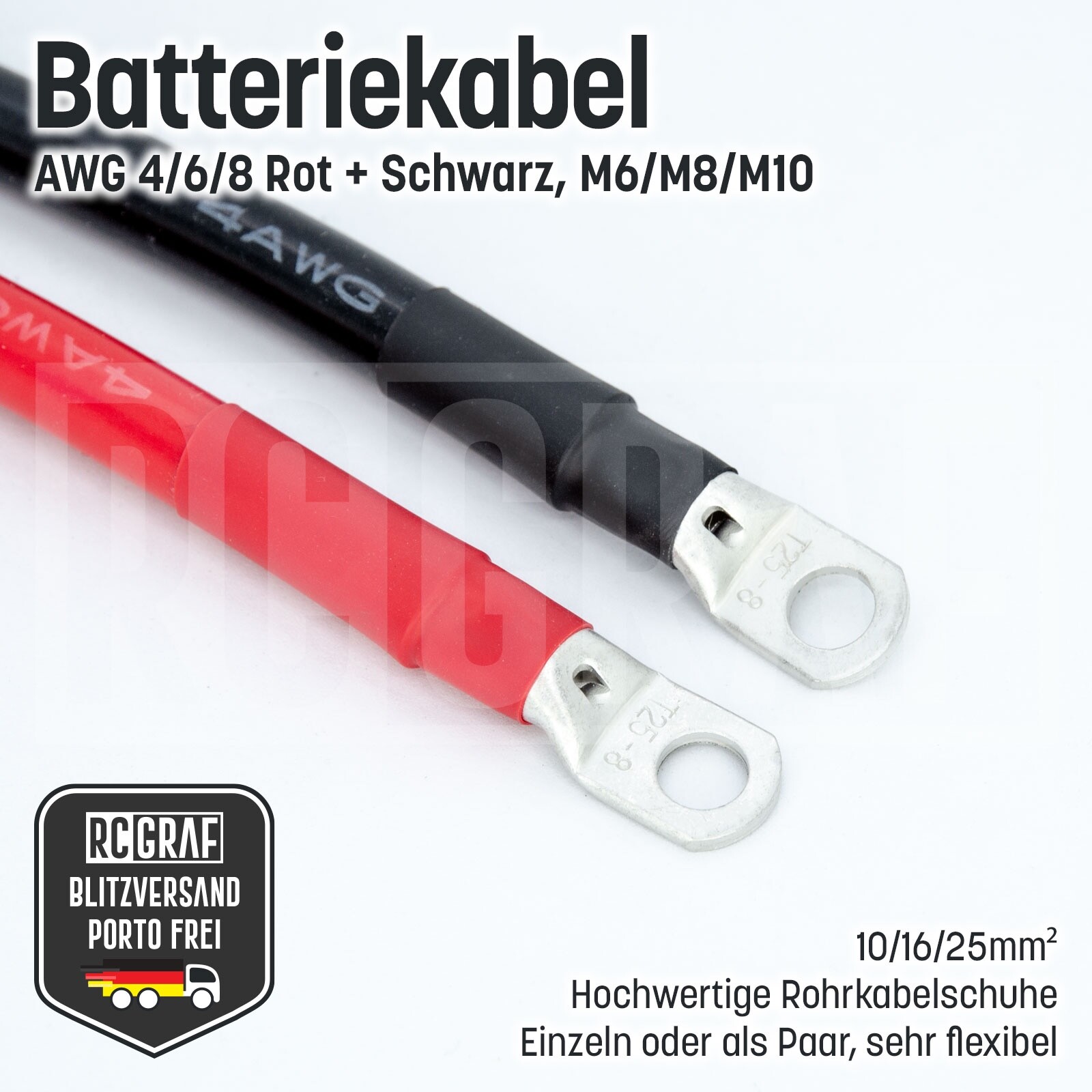 Batteriekabel Für Köderboote 25cm - 16 AWG Für Waverunner | 5521 Auf 4,8mm